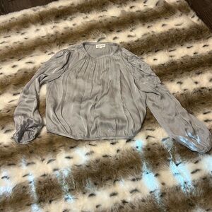 Bella Dahl Gray Cuffed Sleeve Pleated Blouse